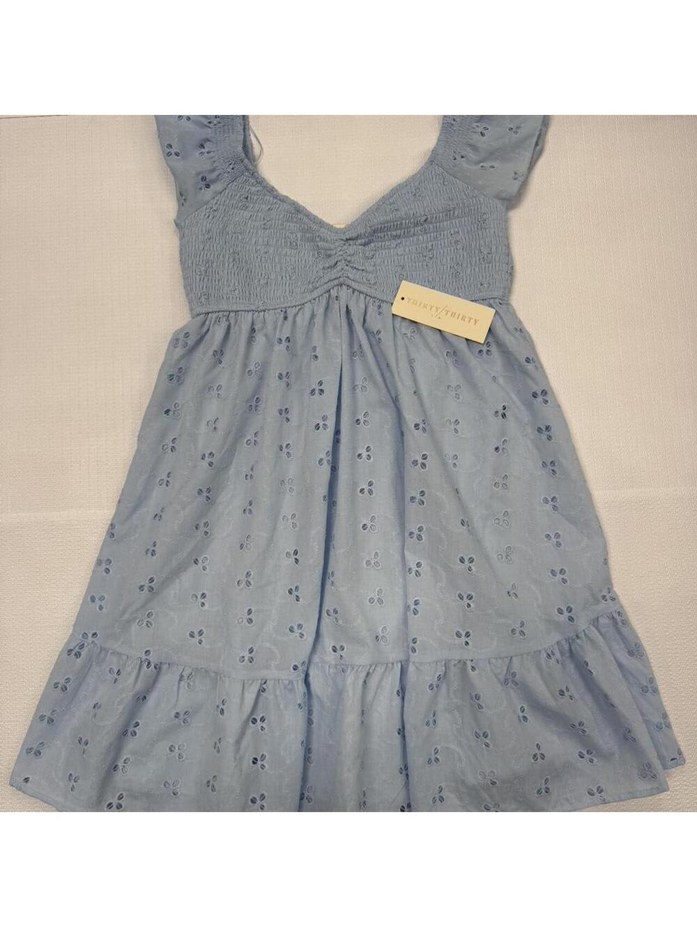 Thirty Thirty LA Blue Eyelet Babydoll Mini Dress NWT